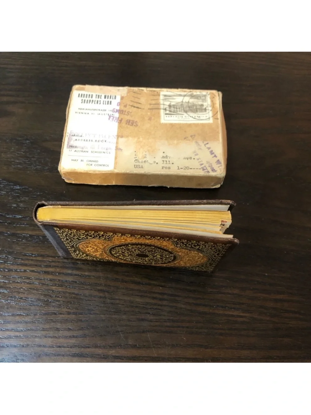 NIB AUSTRIA Genuine Leather Vintage Address Book Hand-Tooled in 24 KT Gold NIB